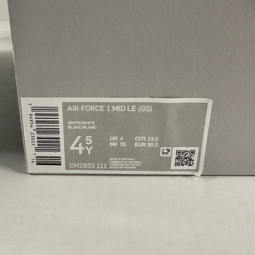 Nike Air Force 1 Mid LE Big Kids 4.5Y - white/white - BNIB - Picture 2 of 8